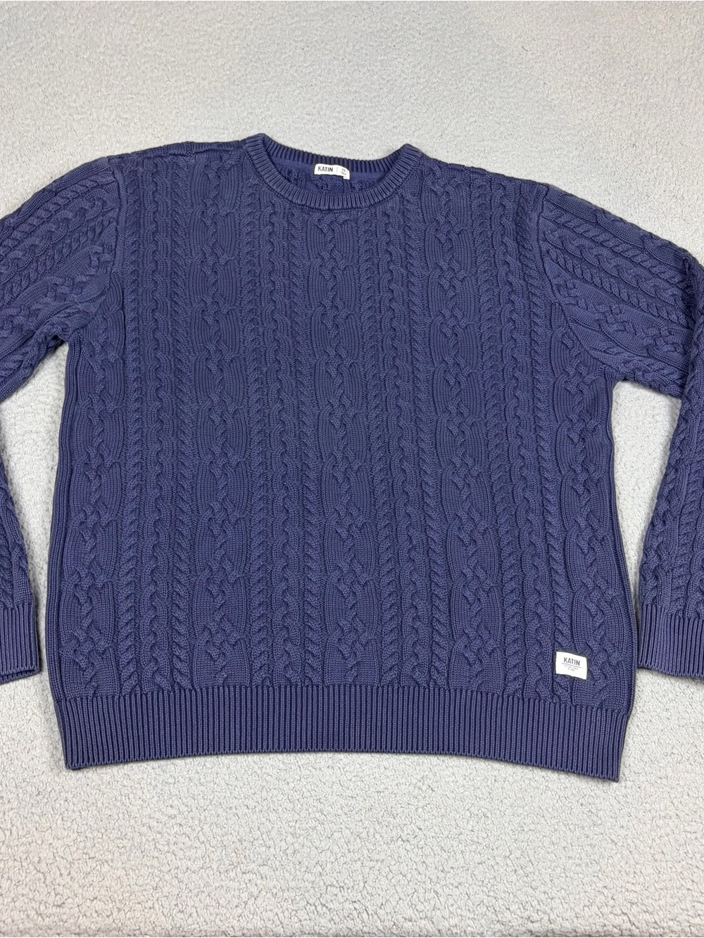 Katin Fisherman Cable Knit Sweater Men’s XL Deep Navy Crewneck Cotton Heavy